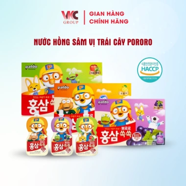 Hộp 10 Túi Nước Hồng Sâm Trái Cây Pororo Paldo Hàn Quốc 100ml Trẻ 1+ 3 Vị 200k