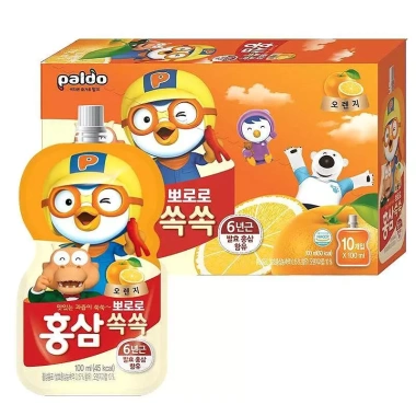 Hộp 10 Túi Nước Hồng Sâm Trái Cây Pororo Paldo Hàn Quốc 100ml Trẻ 1+ 3 Vị 200k