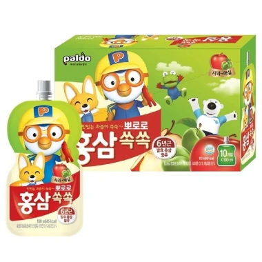 Hộp 10 Túi Nước Hồng Sâm Trái Cây Pororo Paldo Hàn Quốc 100ml Trẻ 1+ 3 Vị 200k