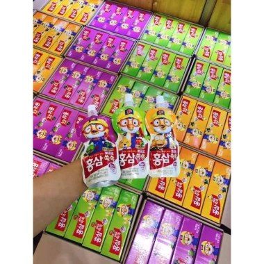 Hộp 10 Túi Nước Hồng Sâm Trái Cây Pororo Paldo Hàn Quốc 100ml Trẻ 1+ 3 Vị 200k