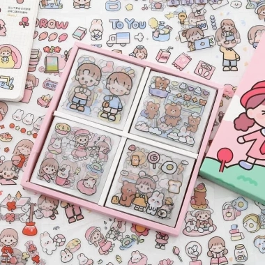 Hộp 100 tấm Sticker Hình Dán Trang Trí Sổ Lưu Niệm Dễ Thương Giá 49.000₫