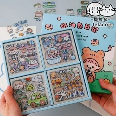Hộp 100 tấm Sticker Hình Dán Trang Trí Sổ Lưu Niệm Dễ Thương Giá 49.000₫