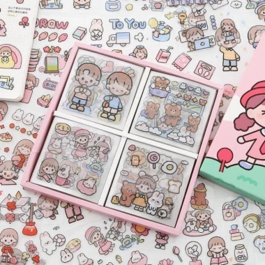 Hộp 100 tấm Sticker Hình Dán Trang Trí Sổ Lưu Niệm Dễ Thương Giá 49.000₫