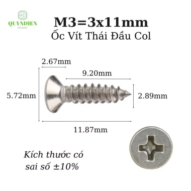 Hộp 1.000 con Ốc vít Thái M3 ren xoắn Col dài 11mm - Ampli, quạt, vỏ sạc - Quỳnh Diễn