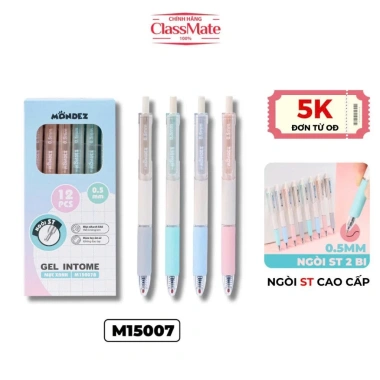 Hộp 12 Bút Bi Gel Bấm MONDEZ Intome Ngòi 0.5mm Viết Siêu Trơn Mực Xanh Đen 42.000