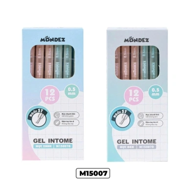 Hộp 12 Bút Bi Gel Bấm MONDEZ Intome Ngòi 0.5mm Viết Siêu Trơn Mực Xanh Đen 42.000