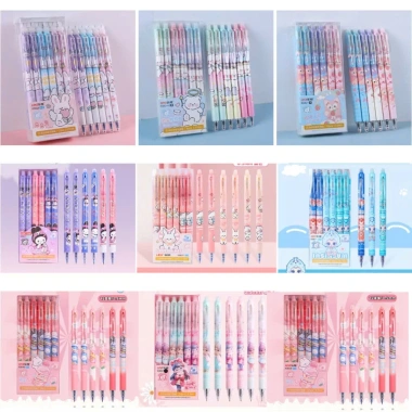 Hộp 12 bút gel bấm tẩy, ngòi 0.5mm mực xanh/tím đậm, không tắc mực - 46.000₫