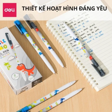 Hộp 12 bút gel nước Deli EG30 G30 ngòi 0.5mm họa tiết khủng long - Ruột G36 thay thế, chỉ 25.000₫