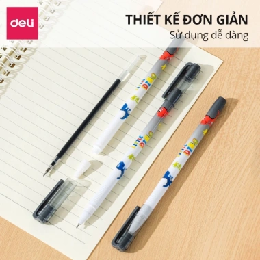 Hộp 12 bút gel nước Deli EG30 G30 ngòi 0.5mm họa tiết khủng long - Ruột G36 thay thế, chỉ 25.000₫