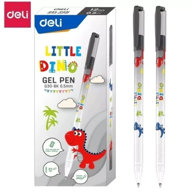 Hộp 12 bút gel nước Deli EG30 G30 ngòi 0.5mm họa tiết khủng long - Ruột G36 thay thế, chỉ 25.000₫