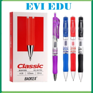 Hộp 12 cây bút gel bấm Baoke A35, ngòi 0.5mm, luyện viết chữ Hán Trung Quốc - Giá 35.000 VNĐ