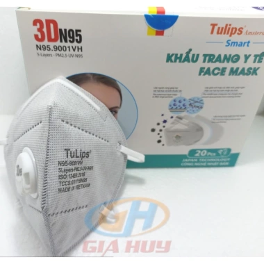 Hộp 20 chiếc khẩu trang N95 Tuylip chống bụi mịn, có van thở, bảo vệ hô hấp - Giá ưu đãi 78.498 VND