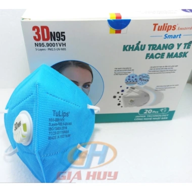 Hộp 20 chiếc khẩu trang N95 Tuylip chống bụi mịn, có van thở, bảo vệ hô hấp - Giá ưu đãi 78.498 VND