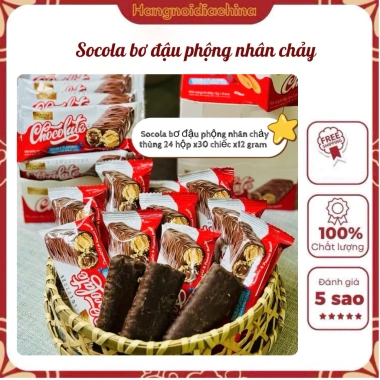 Hộp 30 chiếc Socola Bơ Đậu Phộng Nhân Chảy Chocolate Hongya - Bánh Kẹo Hot Trend, chỉ 89.000₫