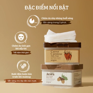 Hộp 30 miếng mặt nạ Skinfood Daily dưỡng da: cà rốt, quả sồi, quýt, nho - giảm giá 450k