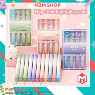 Hộp 4 bút highlight gradient pastel morandi - màu pastel dễ thương, giá 23.000₫