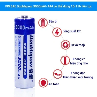 Hộp 4 viên Pin sạc lại Doublepow AA 3.000mAh - Sạc lại 1.200 lần, giá chỉ 119.000đ