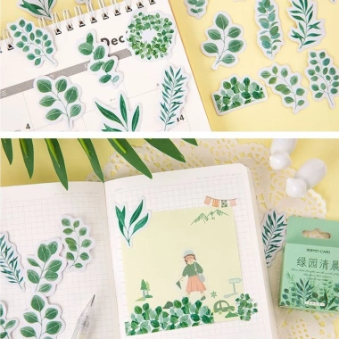 Hộp 45 Sticker Lá cây xanh cho Bullet Journal, lịch và album - Dễ thương, giá 22.800 VND