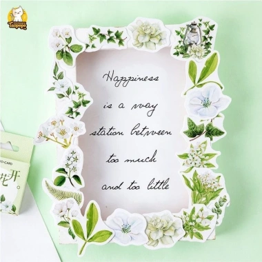 Hộp 46 hình dán hoa trà trắng lá xanh vintage – Dán sổ bullet journal, scrapbook, thư thiệp, giá 25.000 VND