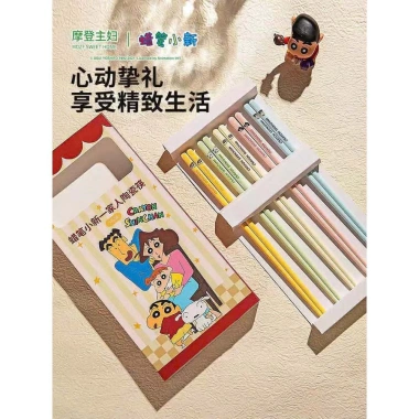 Hộp 5 đôi đũa sứ Xanh Giang + bút chì Shyn, họa tiết Basic Nhật, chịu nhiệt, chống ẩm mốc - Giá chỉ 50.000₫