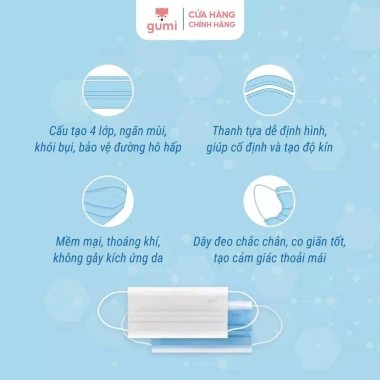 Hộp 50 chiếc Khẩu trang y tế 4 lớp Gumi Mask - Kháng khuẩn, chống bụi mịn, chỉ 32.340 VND