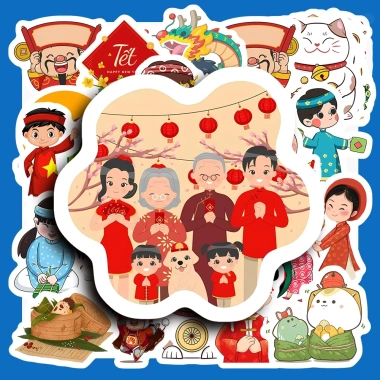 Hộp 50 Sticker Hình Tết Trang Trí Xe, Điện Thoại, Laptop, Nón Bảo Hiểm 50.000 VND 4