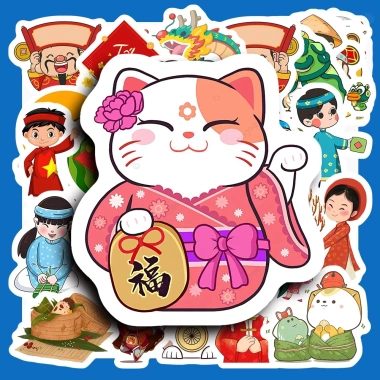 Hộp 50 Sticker Hình Tết Trang Trí Xe, Điện Thoại, Laptop, Nón Bảo Hiểm 50.000 VND 7