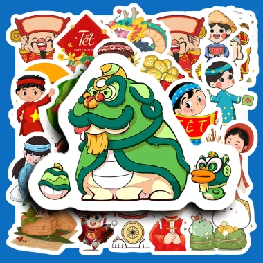Hộp 50 Sticker Hình Tết Trang Trí Xe, Điện Thoại, Laptop, Nón Bảo Hiểm 50.000 VND 8
