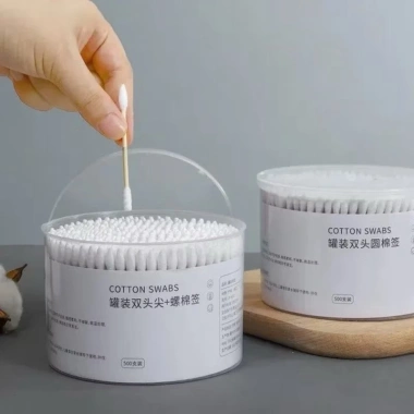 Hộp 500 tăm bông ngoái ráy tai cotton 2 đầu tròn an toàn cho mẹ và bé - 40.000đ