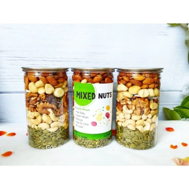 Hộp 500g Mix 5 Loại Hạt Dinh Dưỡng: Hạnh Nhân, Điều, Macca, Óc Chó Vàng, Bí - Giá ưu đãi 141.120 VND