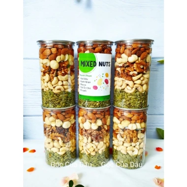 Hộp 500g Mix 5 Loại Hạt Dinh Dưỡng: Hạnh Nhân, Điều, Macca, Óc Chó Vàng, Bí - Giá ưu đãi 141.120 VND