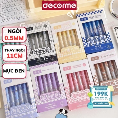 Hộp 6 bút gel Decorme mực đen, ngòi 0,5mm, ST Tone Pastel, họa tiết caro, nhiều màu - 27.900₫