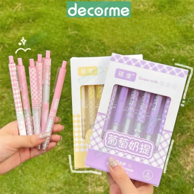 Hộp 6 bút gel Decorme mực đen, ngòi 0,5mm, ST Tone Pastel, họa tiết caro, nhiều màu - 27.900₫