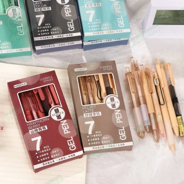 Hộp 6 bút gel Decorme mực đen, ngòi 0,5mm, ST Tone Pastel, họa tiết caro, nhiều màu - 27.900₫