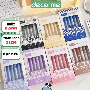 Hộp 6 bút gel Decorme mực đen, ngòi 0,5mm, ST Tone Pastel, họa tiết caro, nhiều màu - 27.900₫