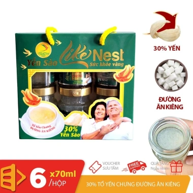 Hộp 6 lọ tổ yến chưng đường ăn kiêng 30% yến sào – Dinh dưỡng sức khỏe Vàng, chỉ 89.000₫