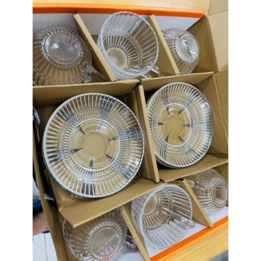 Hộp 6 ly thủy tinh kẻ sọc + 6 đĩa kê cốc chịu nhiệt 240ml - Giá ưu đãi 155.000 VND 7 Hộp 6 ly thủy tinh kẻ sọc + 6 đĩa kê cốc chịu nhiệt 240ml - Giá ưu đãi 155.000 VND 7