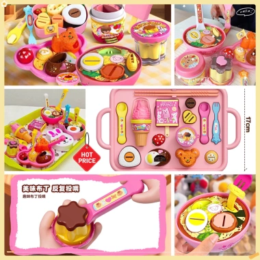 Hộp 6 Món Đồ Chơi Ăn Bánh Pudding Dâu Tây Toben Gấu Ramen – Tăng Sáng Tạo Bé