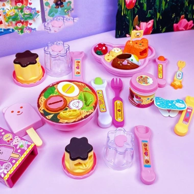 Hộp 6 Món Đồ Chơi Ăn Bánh Pudding Dâu Tây Toben Gấu Ramen – Tăng Sáng Tạo Bé