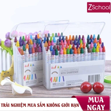 Hộp 64 bút màu sáp ZSchool - Đa màu, an toàn, hỗ trợ bé tập vẽ và tô tranh, giá ưu đãi Hộp 64 bút màu sáp ZSchool - Đa màu, an toàn, hỗ trợ bé tập vẽ và tô tranh, giá ưu đãi