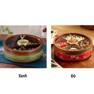 Hộp bánh kẹo Tết 1-2 tầng xoay 360 gỗ cao cấp nắp hương chữ Tài phong cách Á Đông - Giá ưu đãi 632.500₫