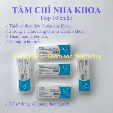 Hộp bỏ túi 10 tăm răng nhựa 2 đầu, đầu tăm và chỉ nha khoa, vệ sinh răng, 35.000 VND