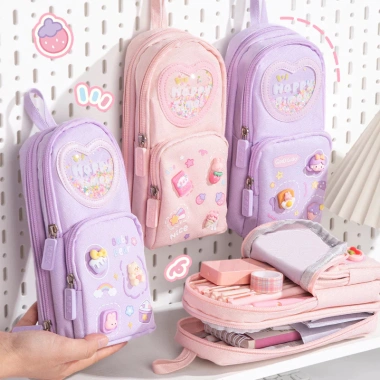 Hộp bút balo 3 lớp 6 ngăn charm 3D xinh xắn - Túi đựng bút bé gái, giá 67.900