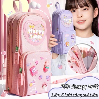 Hộp bút balo 3 lớp 6 ngăn charm 3D xinh xắn - Túi đựng bút bé gái, giá 67.900