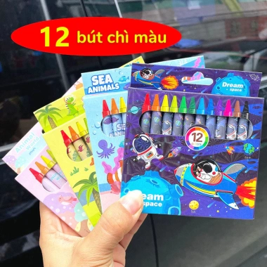 Hộp Bút Sáp 12 Màu Hoạ Tiết Đáng Yêu Cho Bé Mẫu Giáo FREESHIP Giá 11.987₫