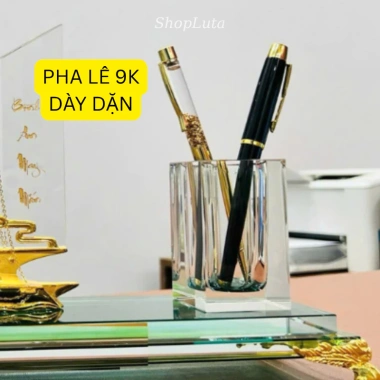 Hộp Cắm Bút Doanh Nhân Thuận Buồm - Đồng Mạ Vàng 24K, Pha Lê K9, Kèm Hộp Quà