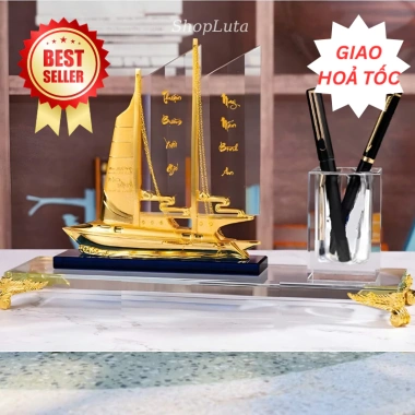 Hộp Cắm Bút Doanh Nhân Thuận Buồm - Đồng Mạ Vàng 24K, Pha Lê K9, Kèm Hộp Quà 8 Hộp Cắm Bút Doanh Nhân Thuận Buồm - Đồng Mạ Vàng 24K, Pha Lê K9, Kèm Hộp Quà 8