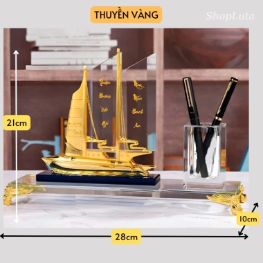 Hộp Cắm Bút Doanh Nhân Thuận Buồm - Đồng Mạ Vàng 24K, Pha Lê K9, Kèm Hộp Quà 9 Hộp Cắm Bút Doanh Nhân Thuận Buồm - Đồng Mạ Vàng 24K, Pha Lê K9, Kèm Hộp Quà 9
