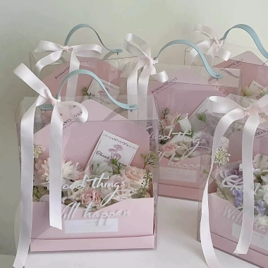 Hộp cắm hoa quai da mica hottrend túi hoa tươi, hoa sáp, giá 35.000đ