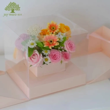 Hộp cắm hoa xách tay mở cửa sổ Mica đôi, hoa tươi, sáp, lụa, quà bất ngờ 43k